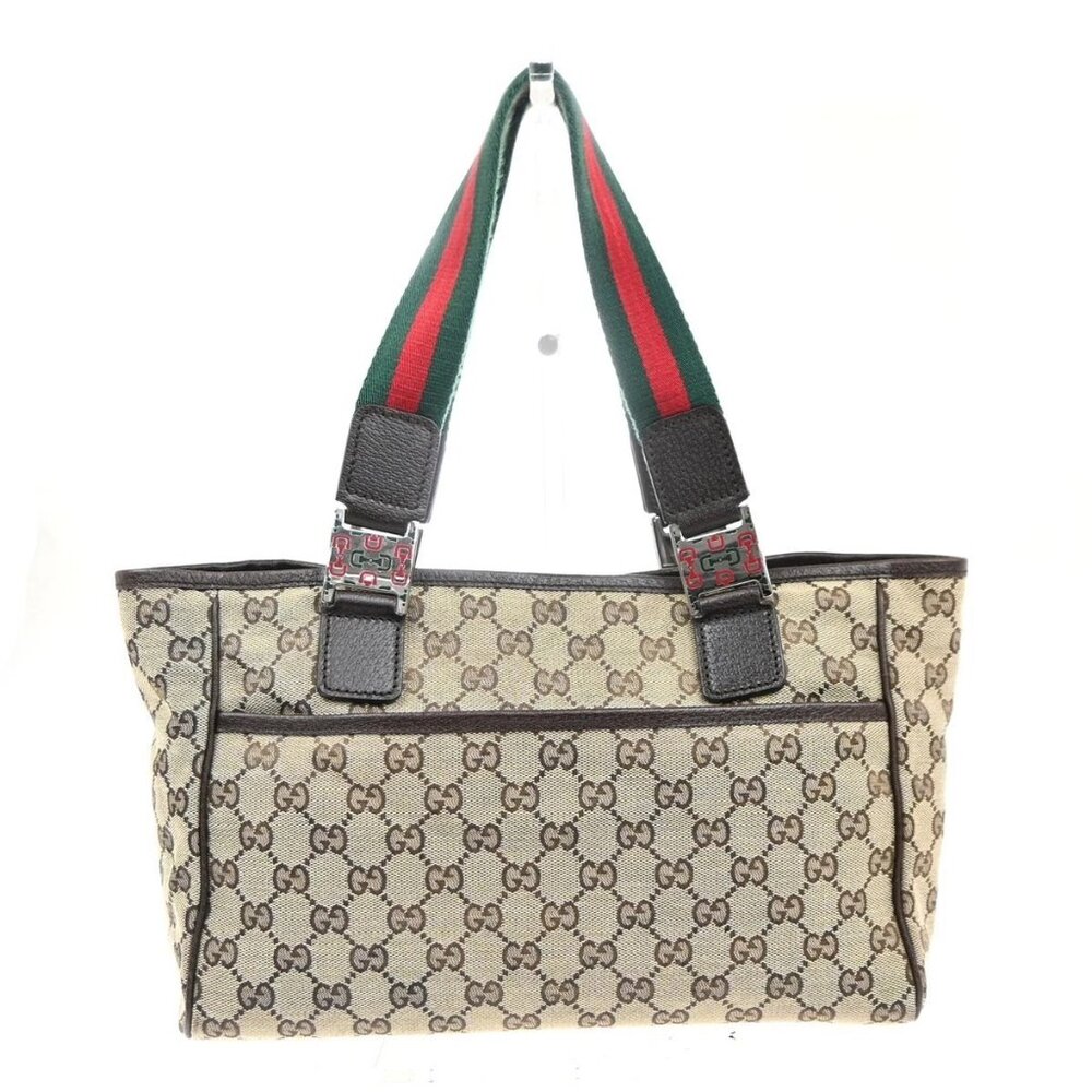 GUCCI Logo Sherry GG Pattern Shoulder Hand Bag Canvas Leather BE Italy 87KC450